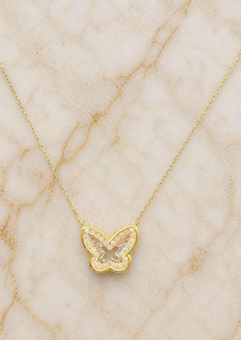 Butterfly Diamond and 18K Yellow Gold Necklace
