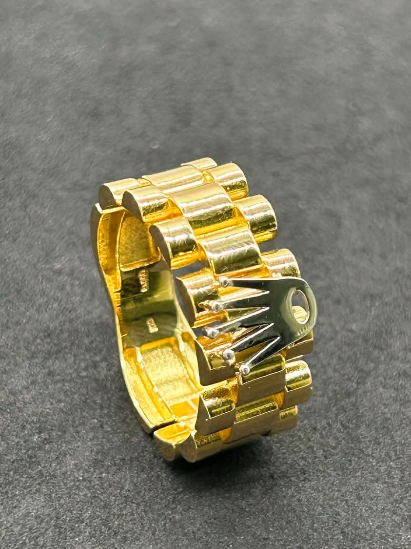 Bold Crown Ring- Two Tone 18k Yellow Gold Size 8