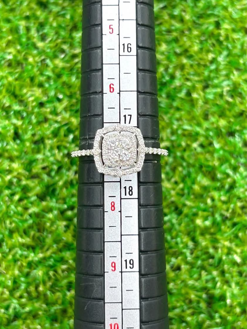 Square Cluster Diamond and 18K White Gold