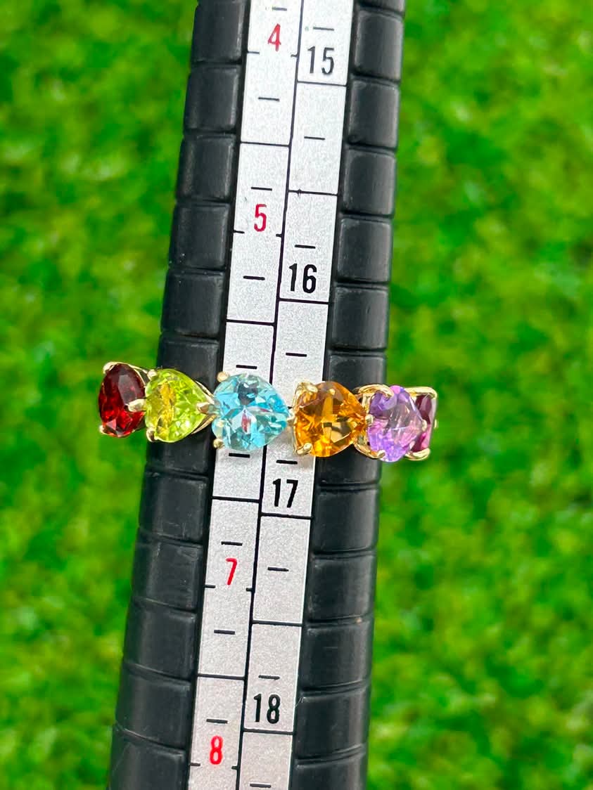 Multi-colored Gems 18K Yellow Gold Ring in Size 6