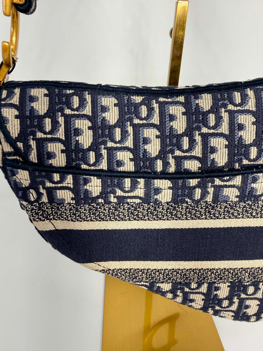 Christian Dior Oblique Embroidered Saddle Bag Navy