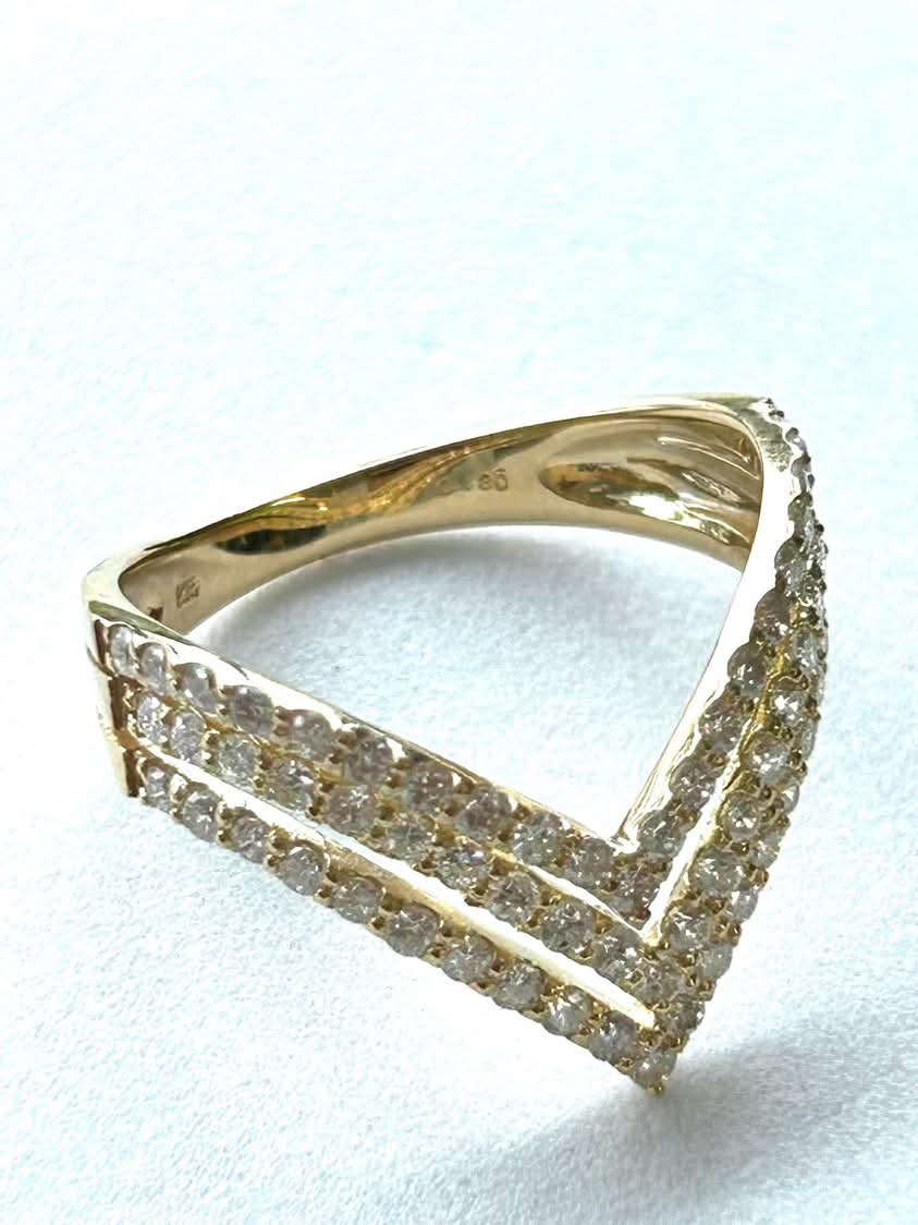 Triple V Diamond and 18K Yellow Gold Ring