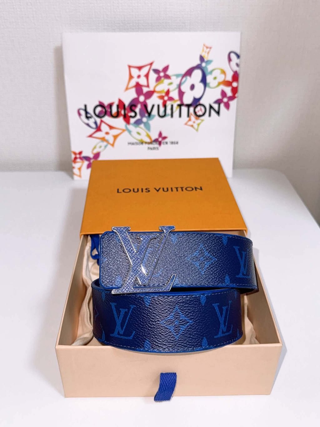 Louis Vuitton Blue Monogram Belt Size 95/38