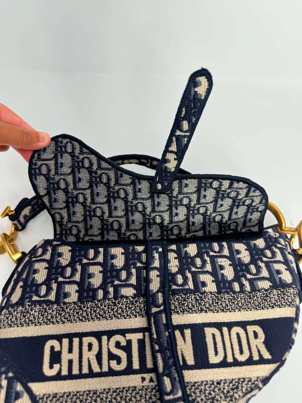 Christian Dior Oblique Embroidered Saddle Bag Navy