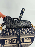 Christian Dior Oblique Embroidered Saddle Bag Navy