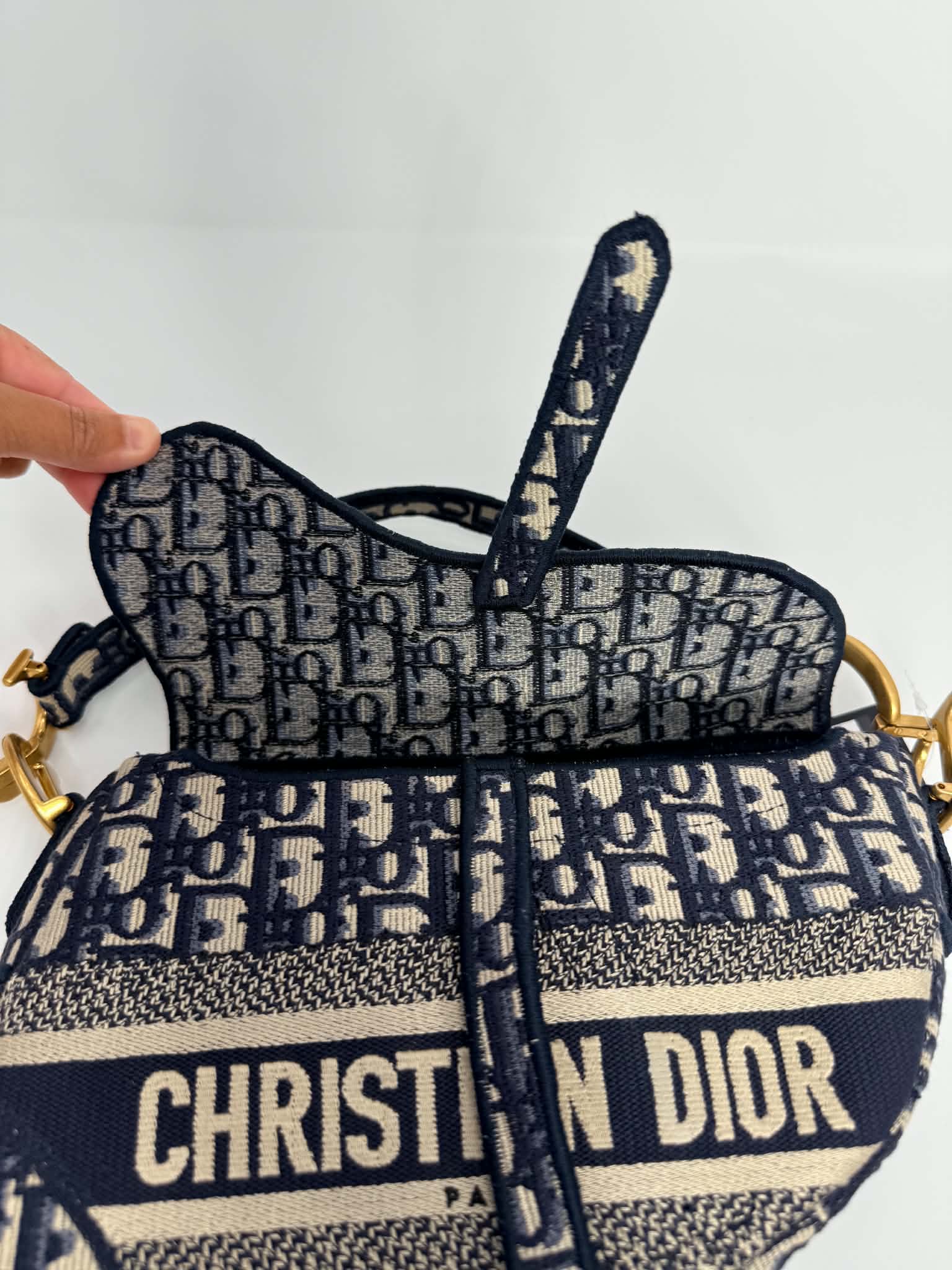 Christian Dior Oblique Embroidered Saddle Bag Navy