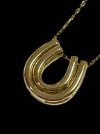 Black and White Diamond Horseshoe in 18K Yellow Gold with Chain