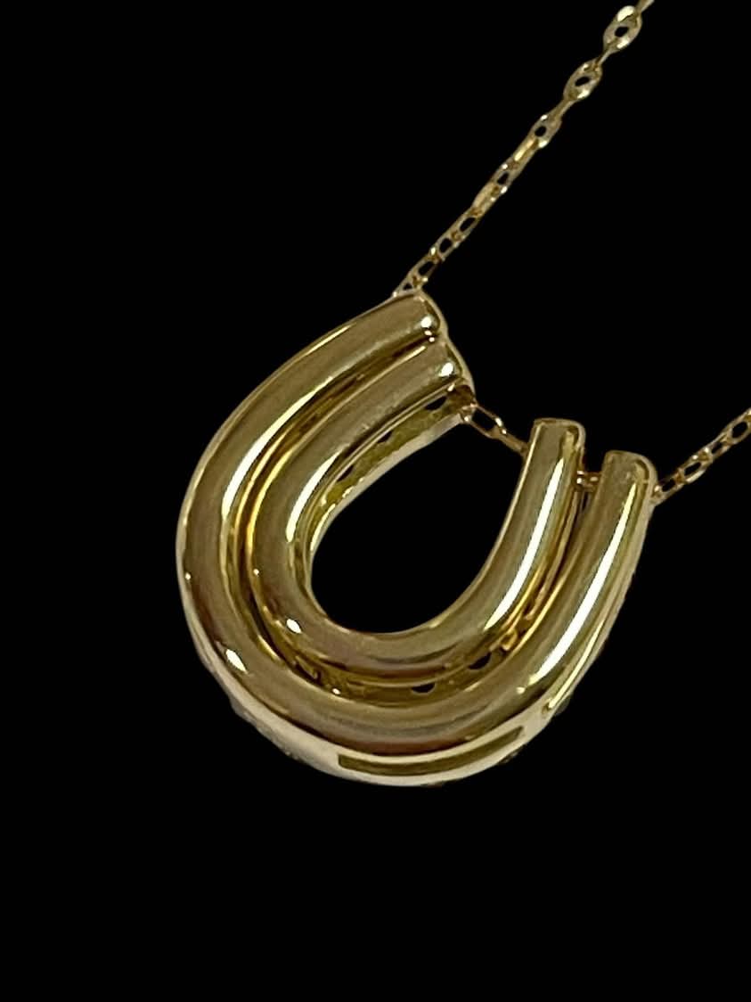 Black and White Diamond Horseshoe in 18K Yellow Gold with Chain