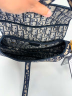 Christian Dior Oblique Embroidered Saddle Bag Navy