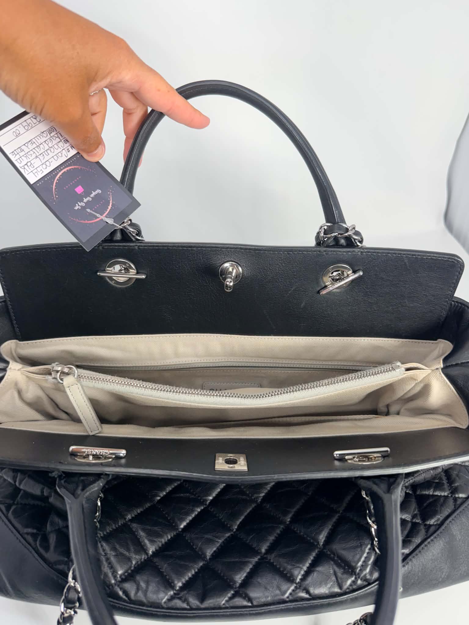 Chanel Aged Calfskin Quilted Be CC Tote Black