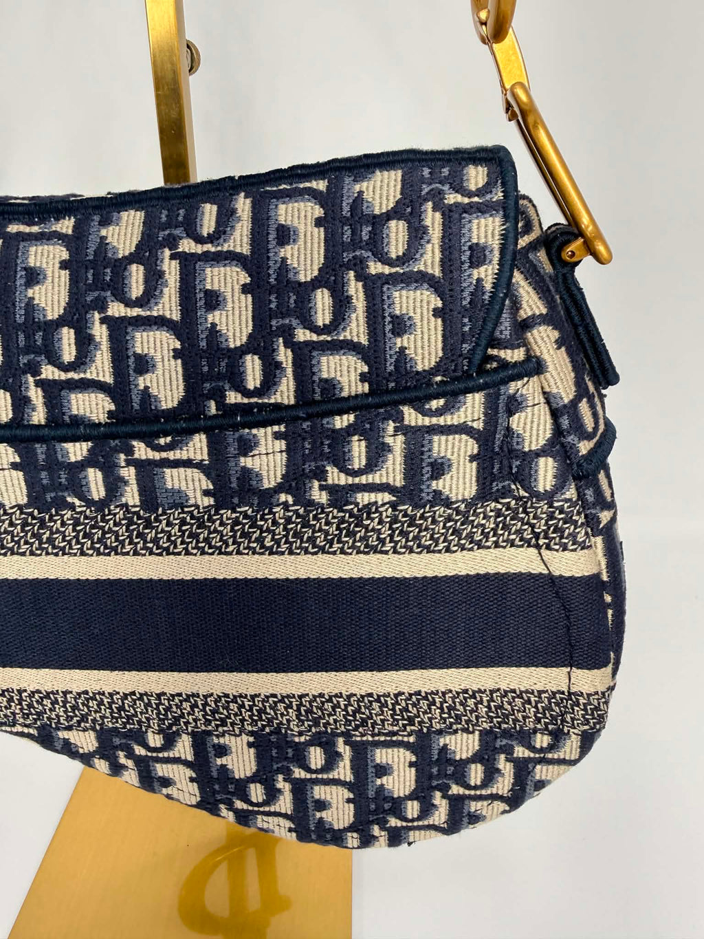 Christian Dior Oblique Embroidered Saddle Bag Navy