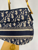 Christian Dior Oblique Embroidered Saddle Bag Navy