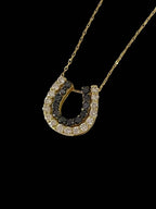 Black and White Diamond Horseshoe in 18K Yellow Gold with Chain