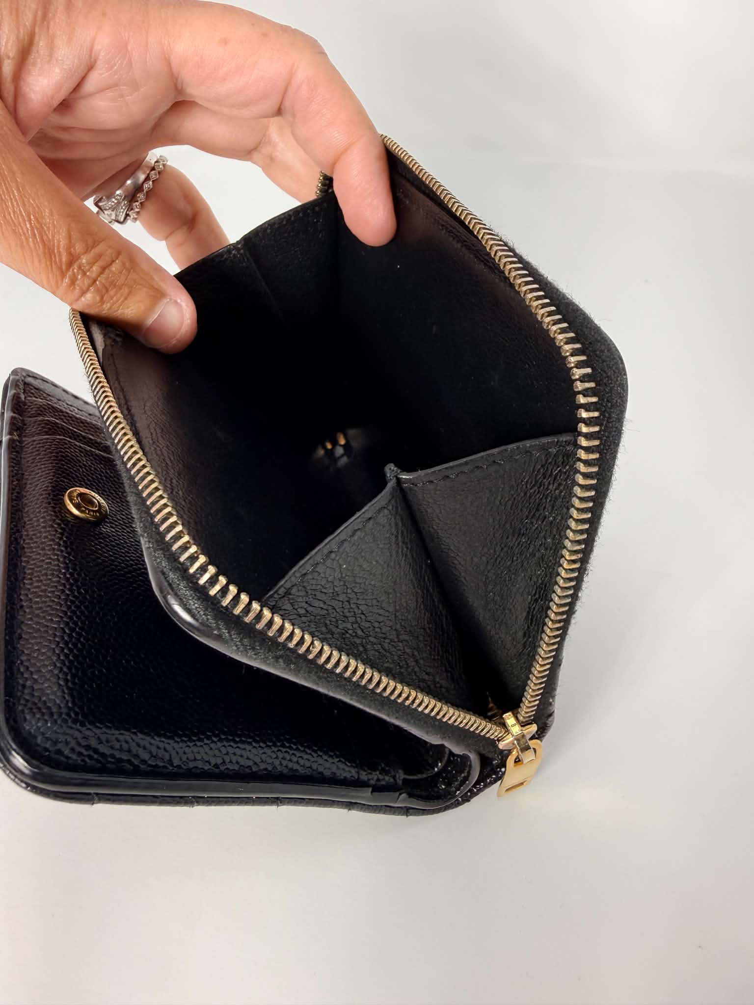 Saint Laurent Grain De Poudre Matelasse Chevron Monogram Compact Zip Around Wallet