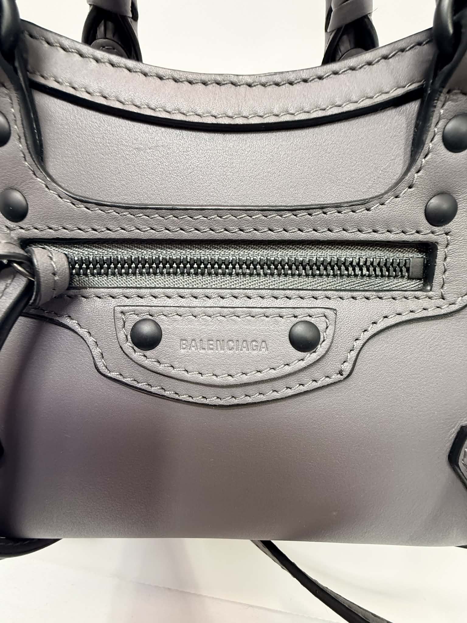 Balenciaga Smooth Calfskin Neo Classic Silver Hardware Mini City Grey