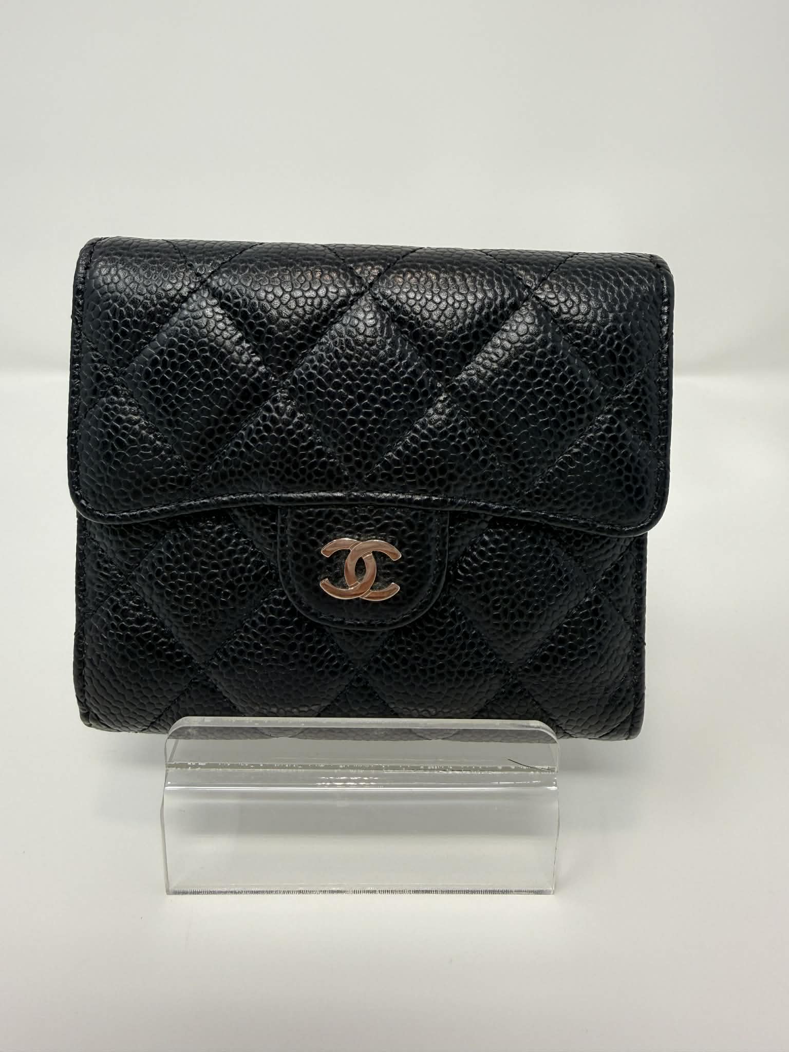Chanel Caviar Quilted Compact Flap Wallet Black