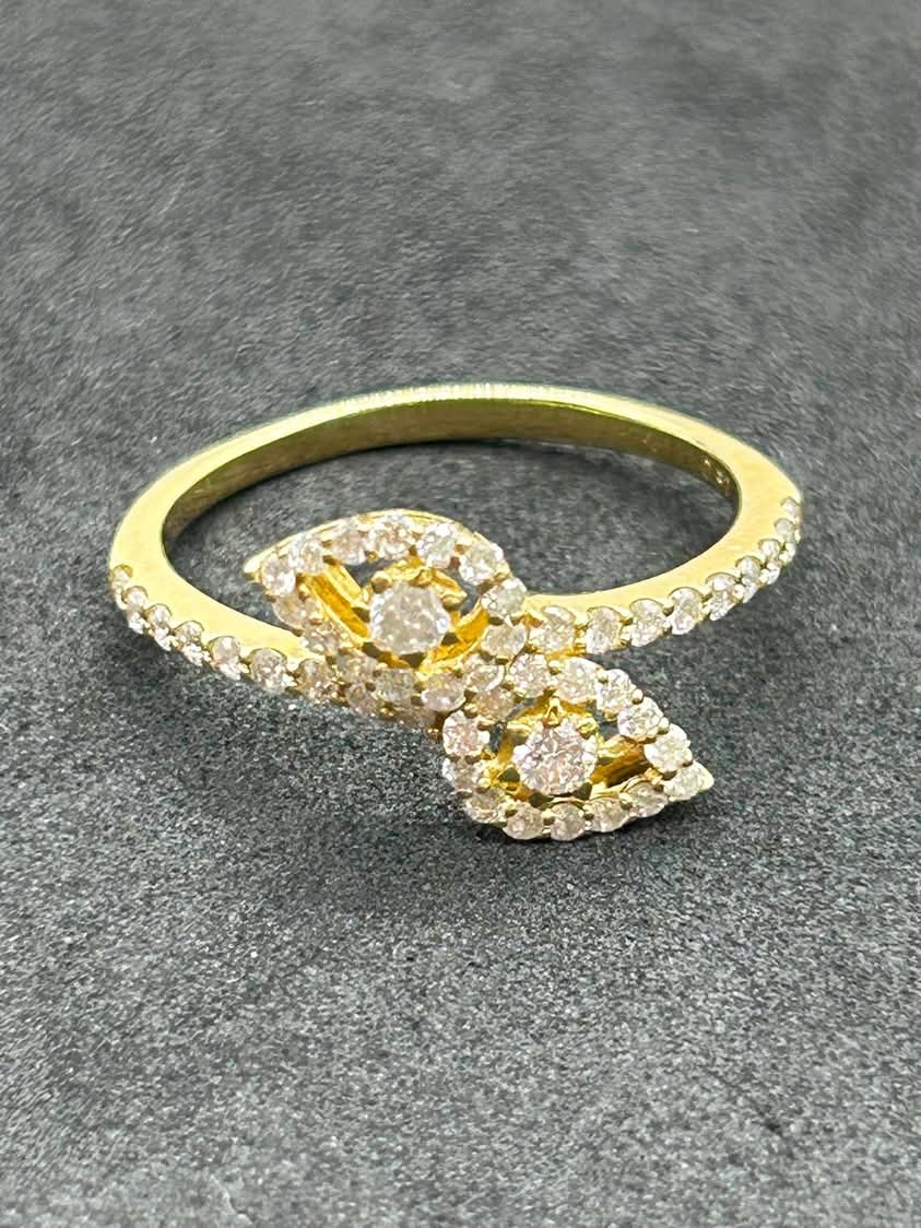 Bypass Diamond and 18K Yellow Gold Ring