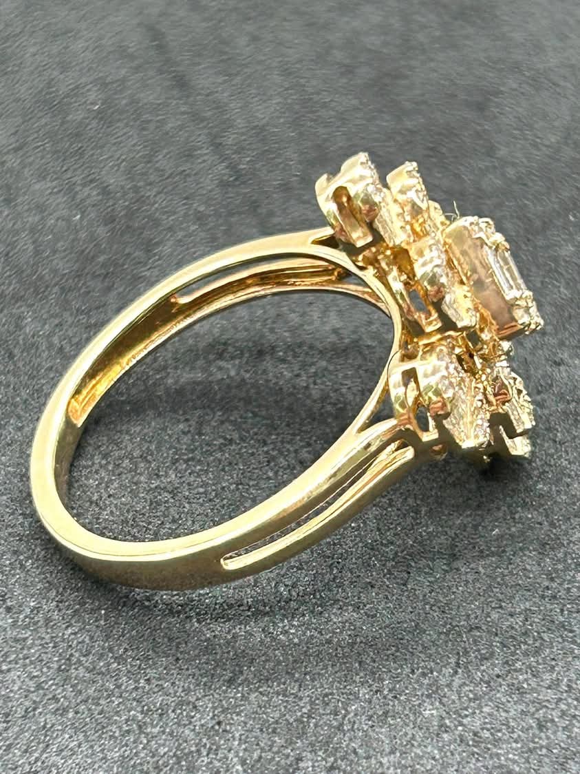 Baguette Cut Cluster Diamond and 18k Yellow Gold Ring