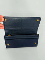Prada Tessuto Saffiano Triangle Logo Continental Flap Travel Wallet Black