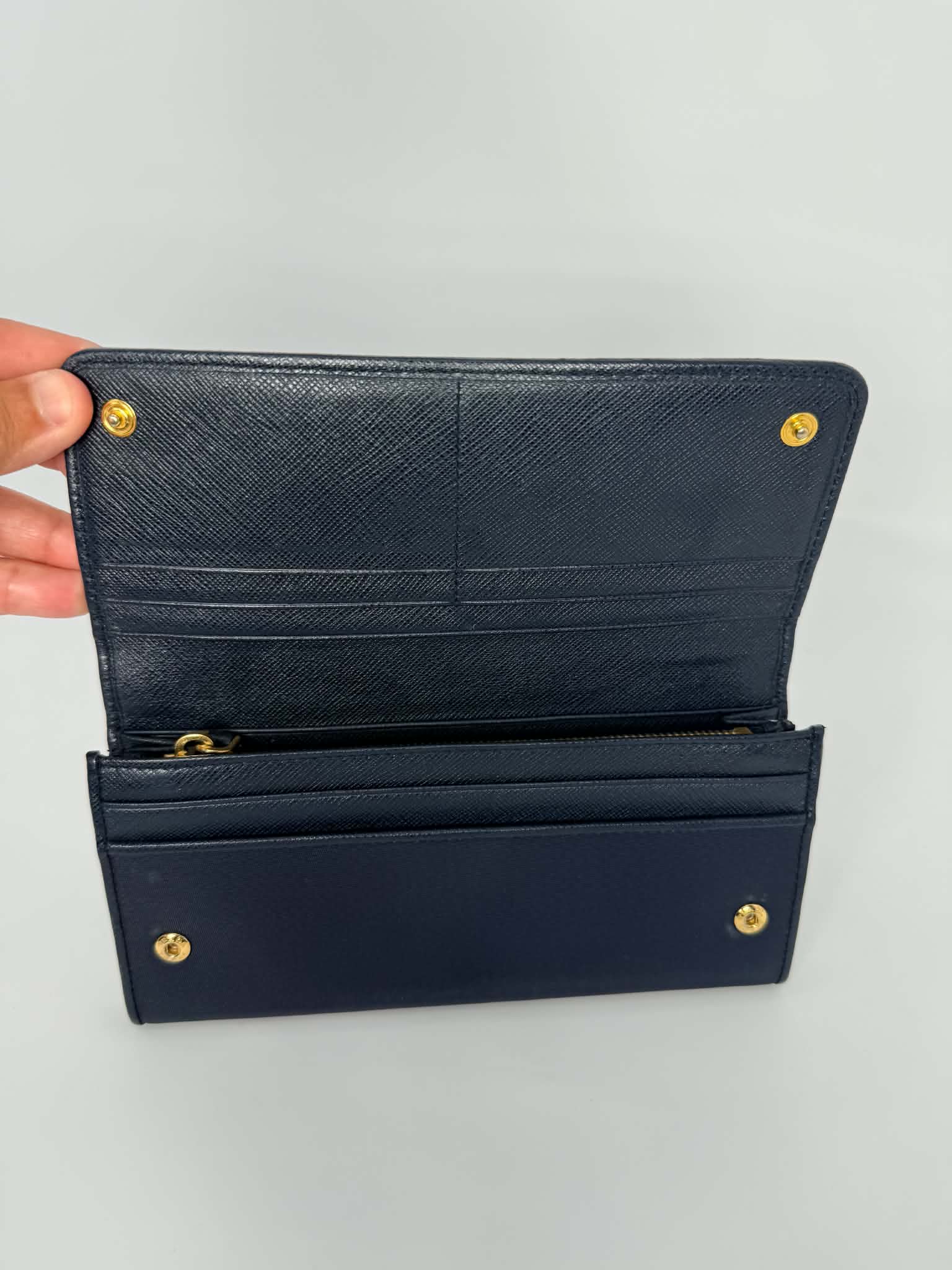 Prada Tessuto Saffiano Triangle Logo Continental Flap Travel Wallet Black