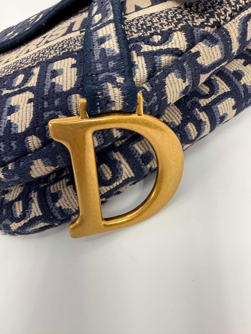 Christian Dior Oblique Embroidered Saddle Bag Navy