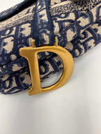 Christian Dior Oblique Embroidered Saddle Bag Navy