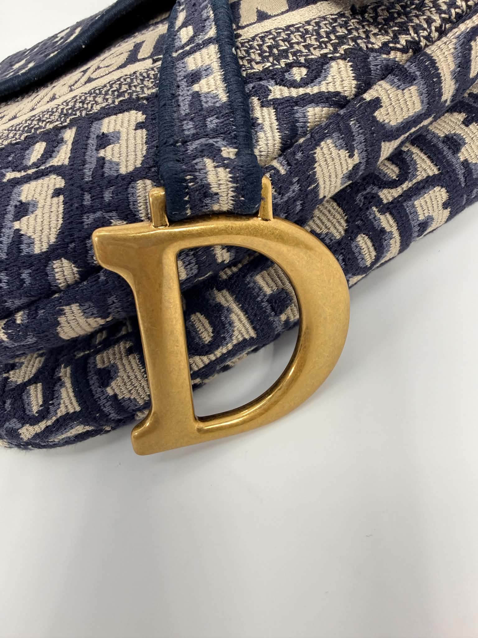 Christian Dior Oblique Embroidered Saddle Bag Navy