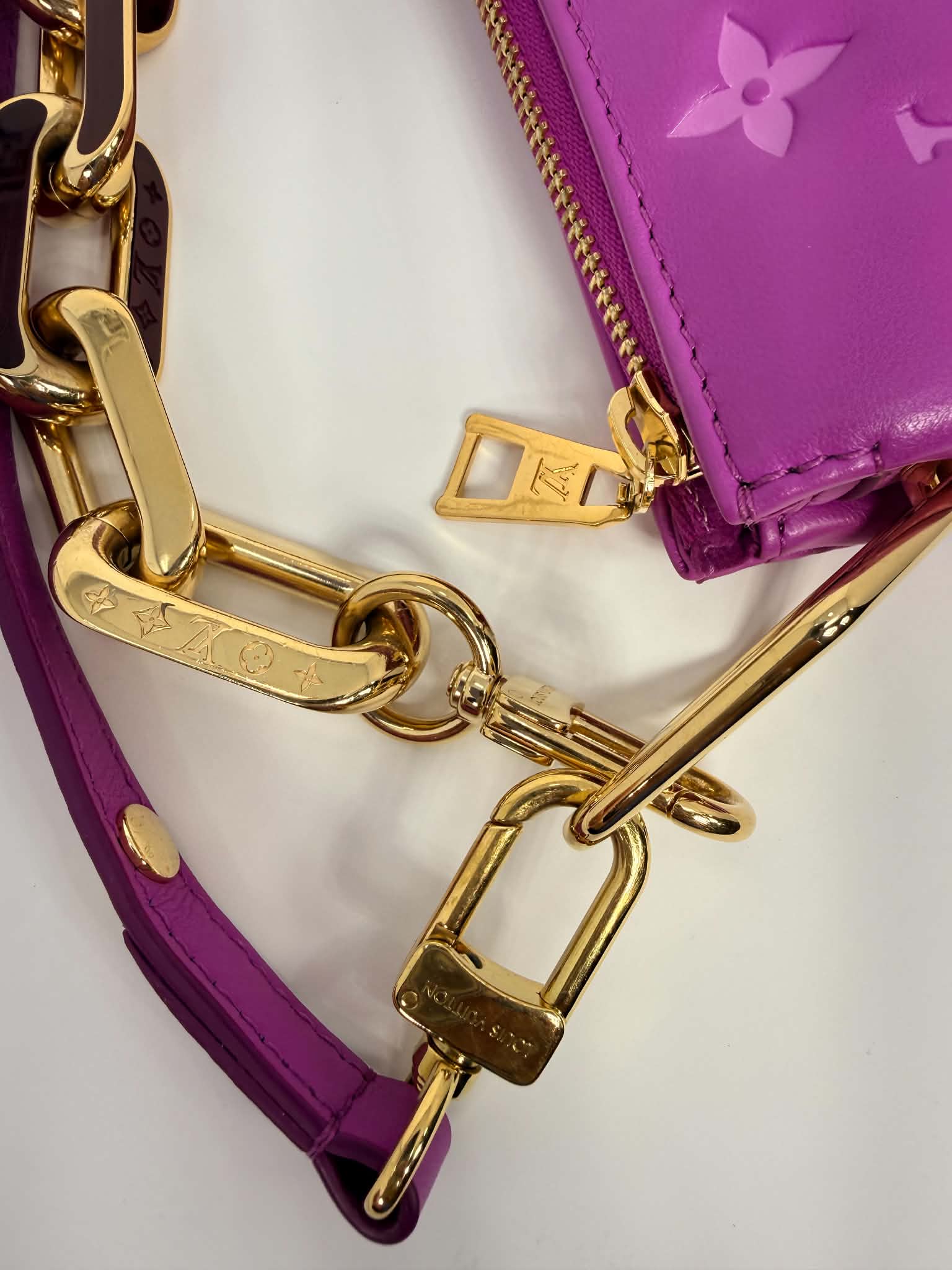 Louis Vuitton Lambskin Embossed Monogram Coussin BB Orchid