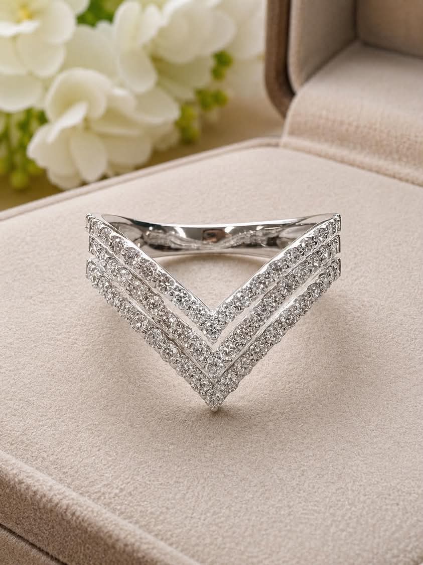 Triple V Diamond and 18K White Gold Ring
