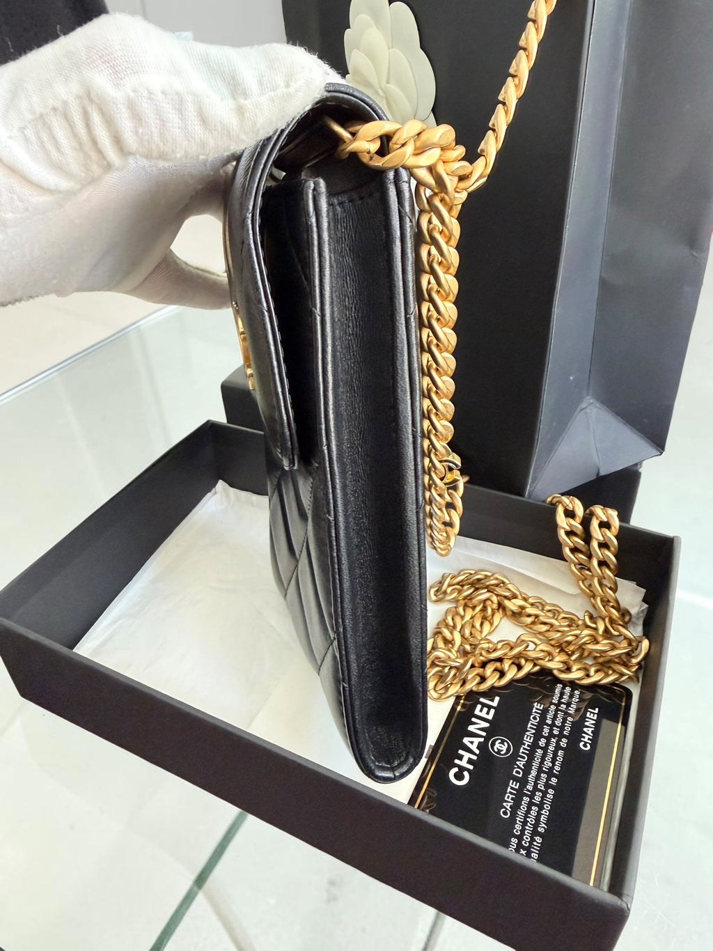 Chanel Quilted Lacquered Chain Phone Holder in Lambskin