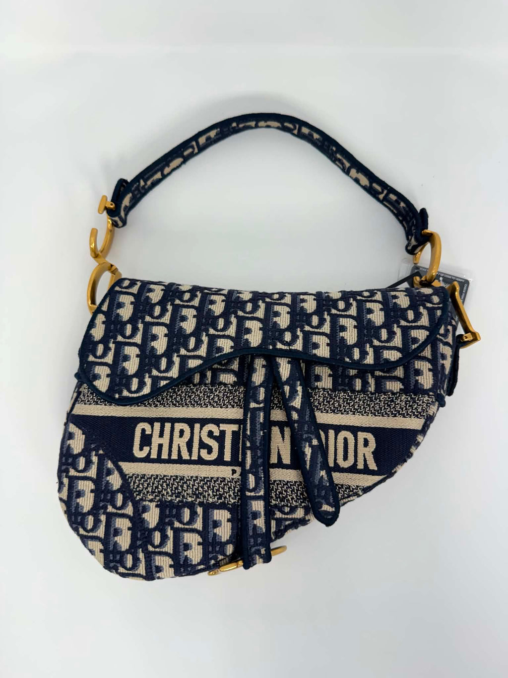 Christian Dior Oblique Embroidered Saddle Bag Navy