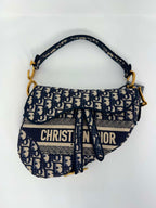 Christian Dior Oblique Embroidered Saddle Bag Navy