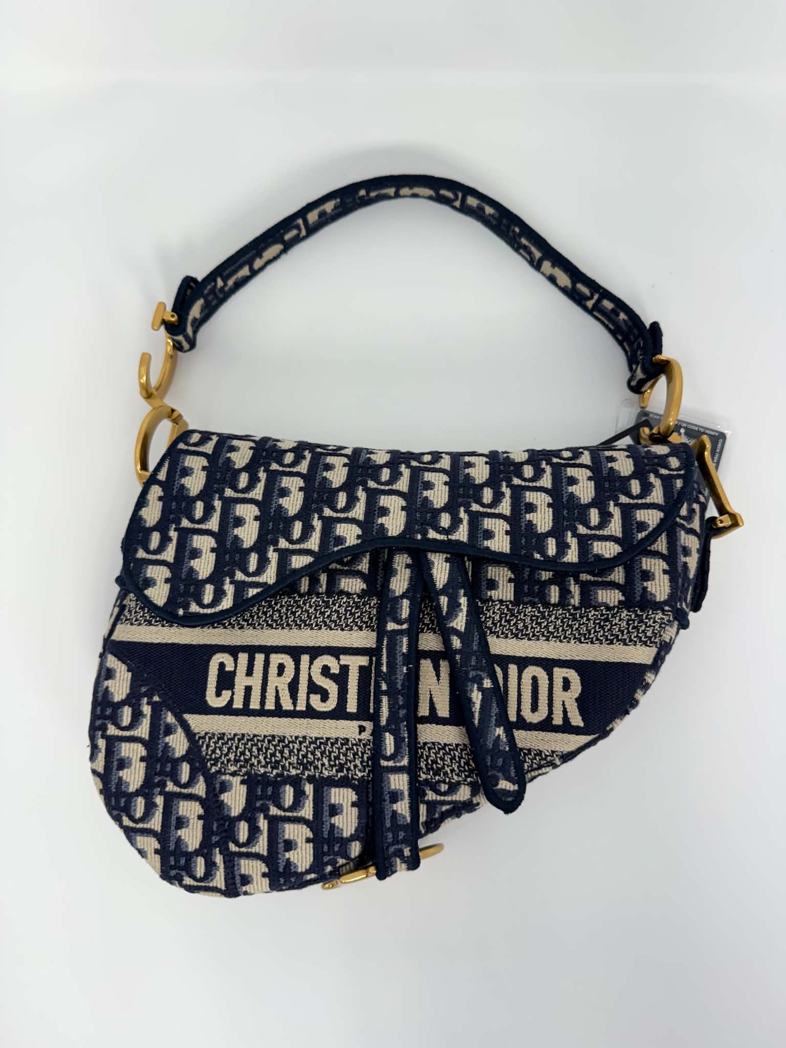 Christian Dior Oblique Embroidered Saddle Bag Navy