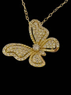 Butterfily Gold and Diamond Pendant and Chain 18K Yellow Gold
