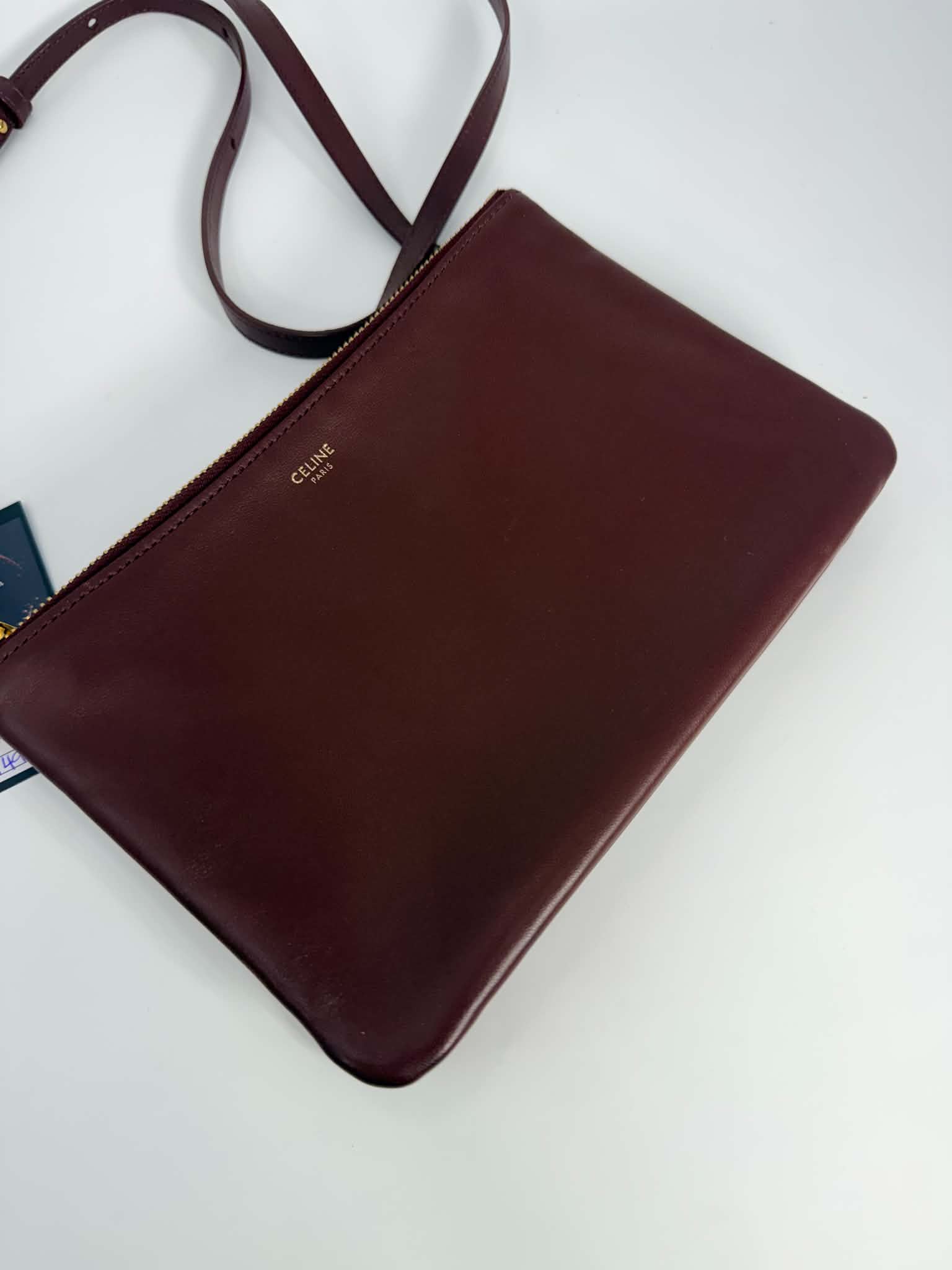 Celine Lambskin Small Trio Crossbody Bag Burgundy
