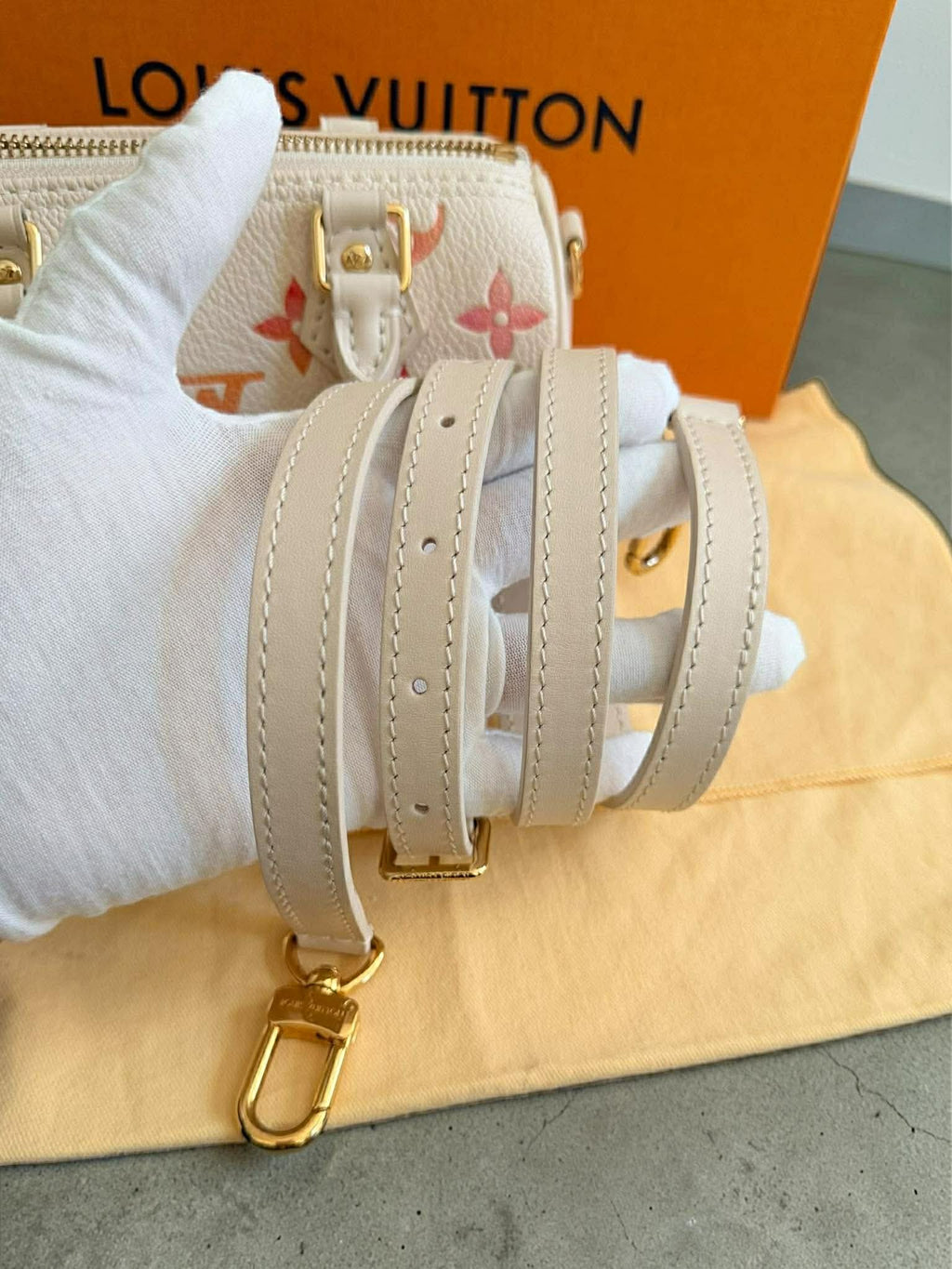 Louis Vuitton Nano Speedy Sunrise Aquarelle Limited Edition Ivory w/pink logo
