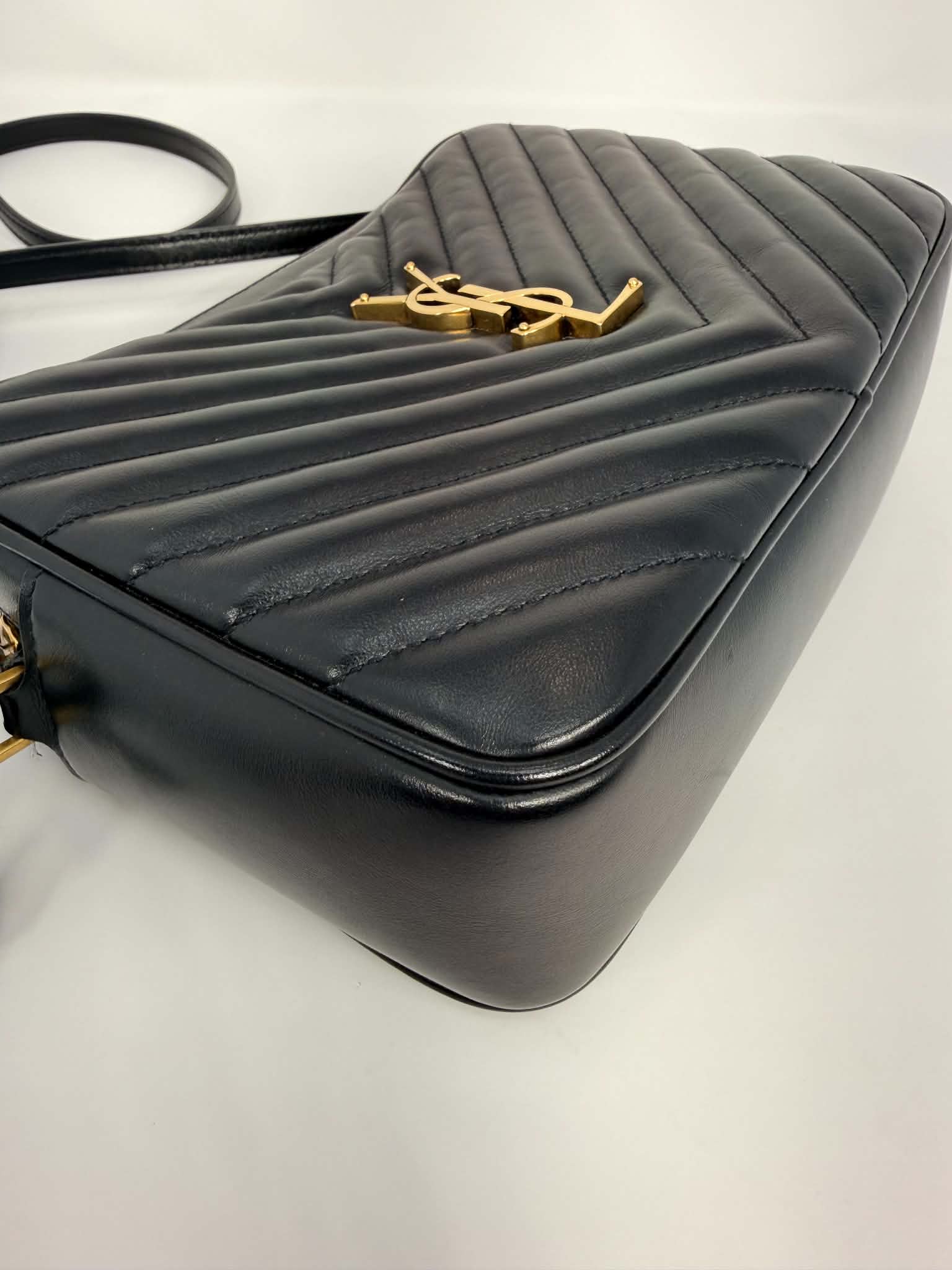 Saint Laurent Calfskin Matelasse Monogram Lou Camera Bag Black