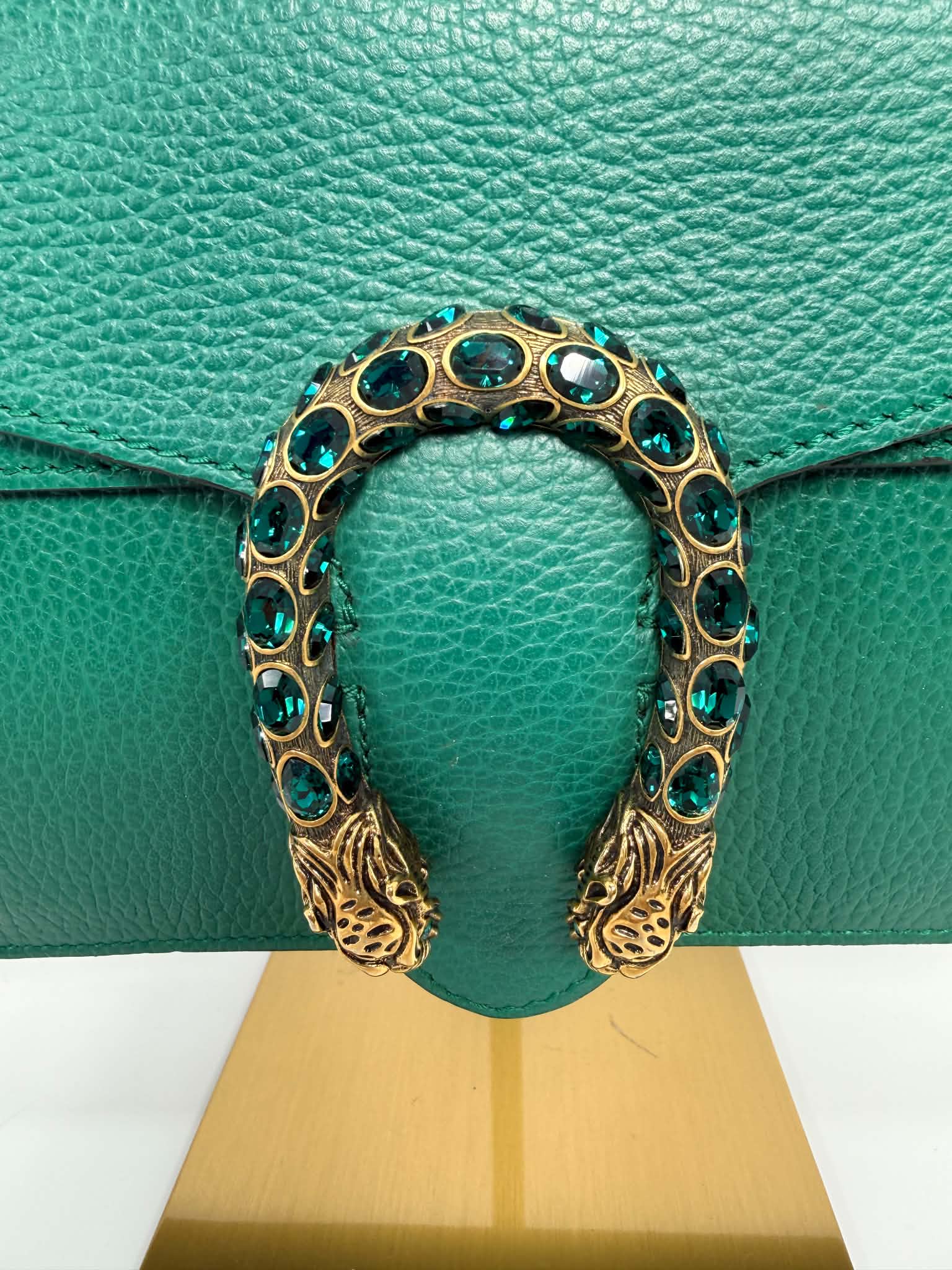 Gucci Dollar Calfskin Crystal Small Dionysus Shoulder Bag Emerald