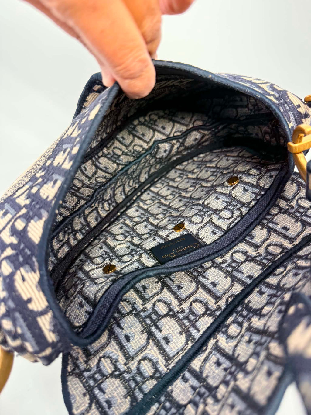 Christian Dior Oblique Embroidered Saddle Bag Navy
