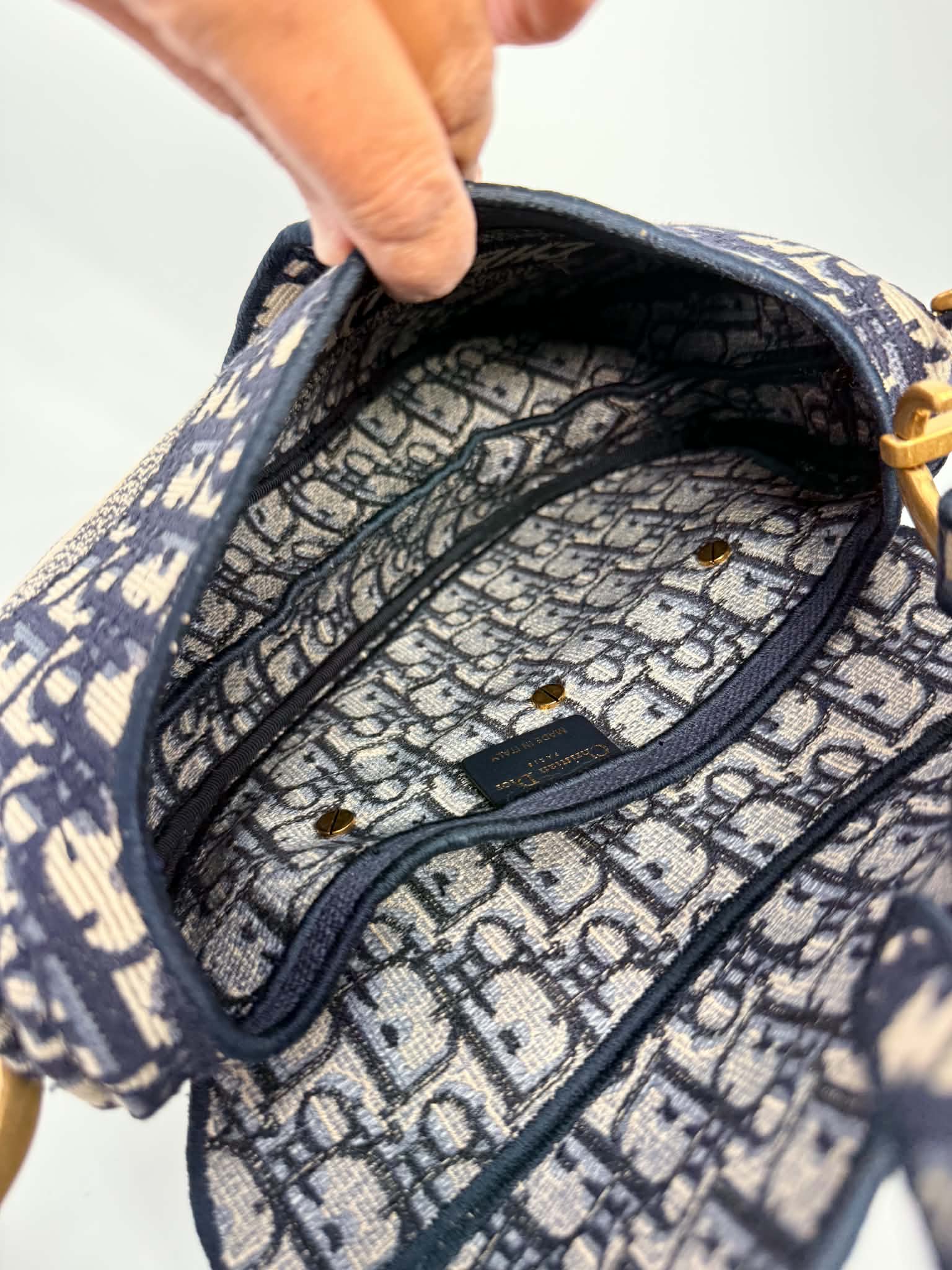 Christian Dior Oblique Embroidered Saddle Bag Navy