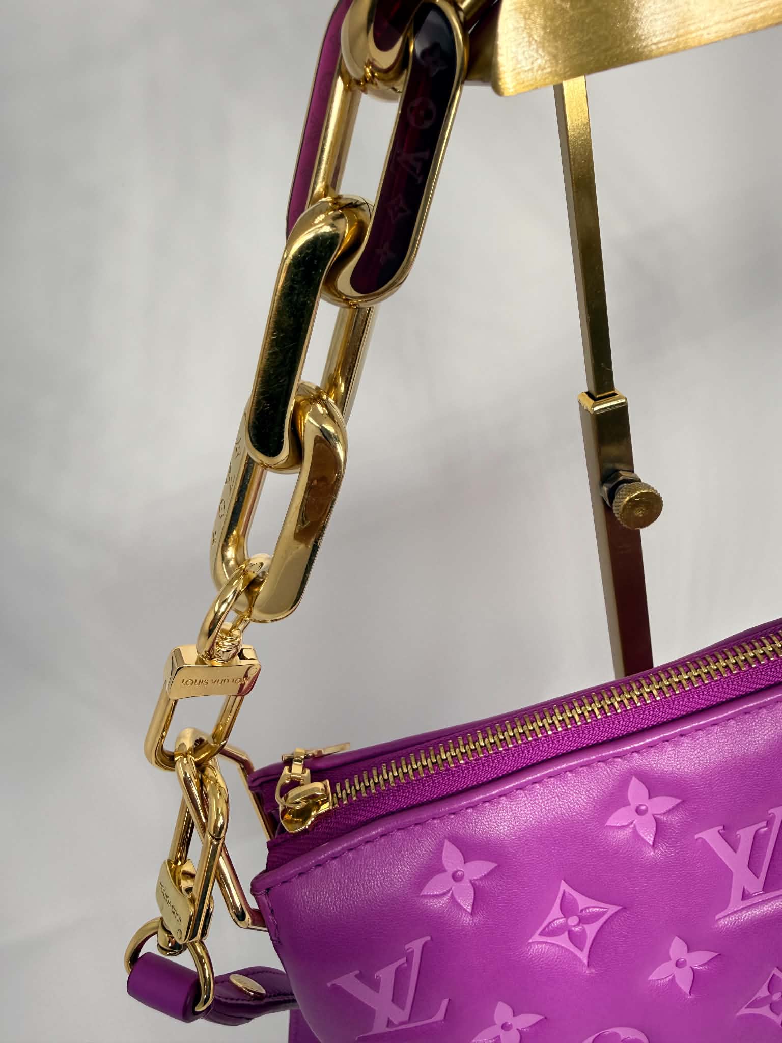 Louis Vuitton Lambskin Embossed Monogram Coussin BB Orchid