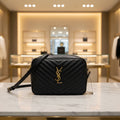 Saint Laurent Calfskin Matelasse Monogram Lou Camera Bag Black