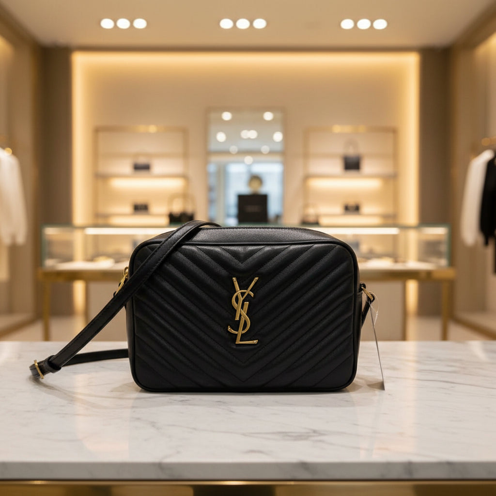 Saint Laurent Calfskin Matelasse Monogram Lou Camera Bag Black