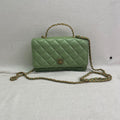 Chanel Light Green Quilted Lambskin Handle Wallet On Chain WOC Aged Gold Hardware