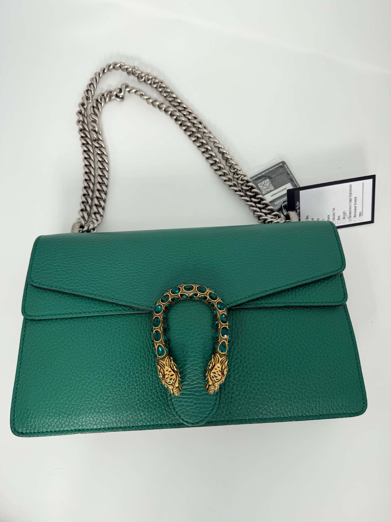 Gucci Dollar Calfskin Crystal Small Dionysus Shoulder Bag Emerald