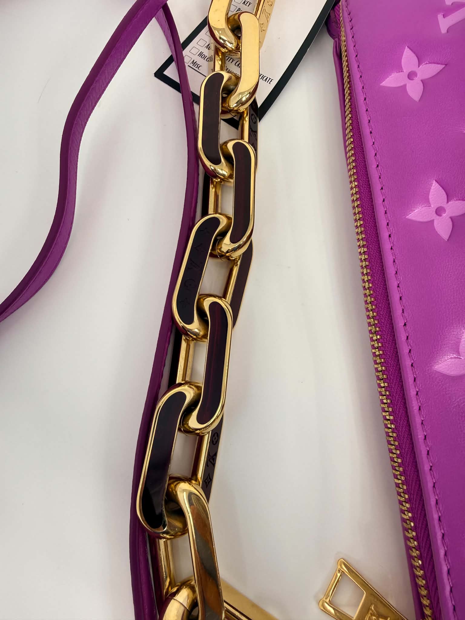 Louis Vuitton Lambskin Embossed Monogram Coussin BB Orchid