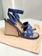 Louis Vuitton Monogram Denim Wedge Sandal 37 1/2