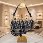 Christian Dior Oblique Embroidered Saddle Bag Navy