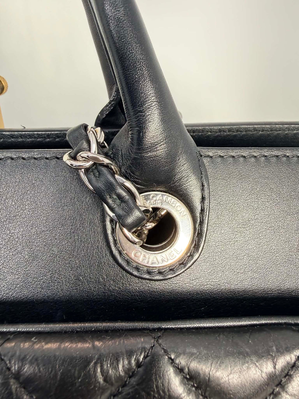 Chanel Aged Calfskin Quilted Be CC Tote Black