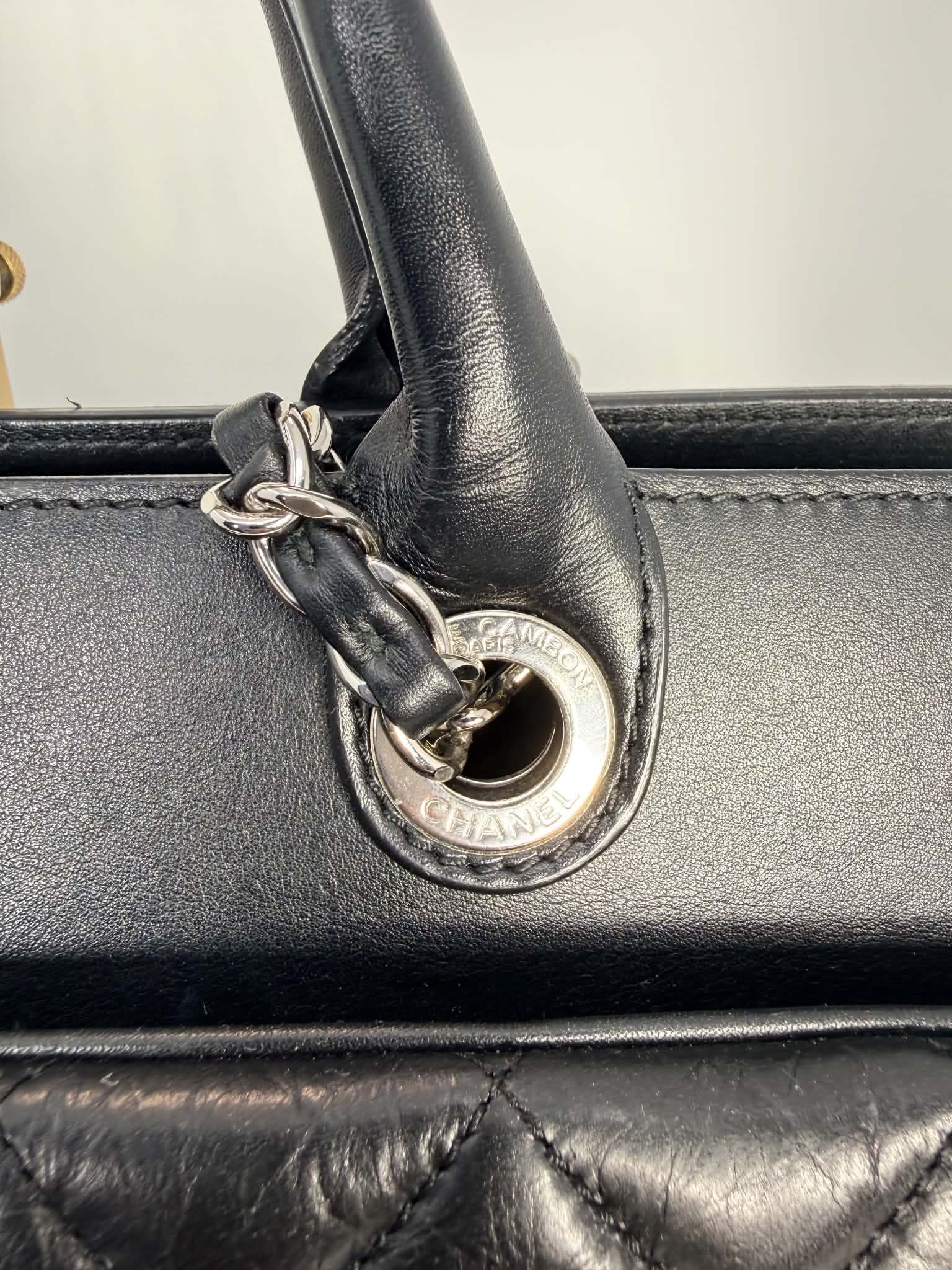 Chanel Aged Calfskin Quilted Be CC Tote Black